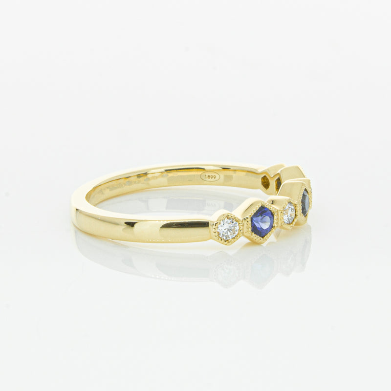 18ct Yellow Gold Sapphire & Diamond Deco Band-Ring-Walker & Hall