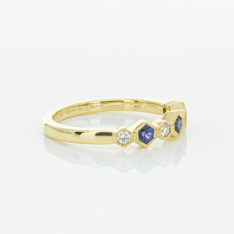 18ct Yellow Gold Sapphire & Diamond Deco Band-Ring-Walker & Hall