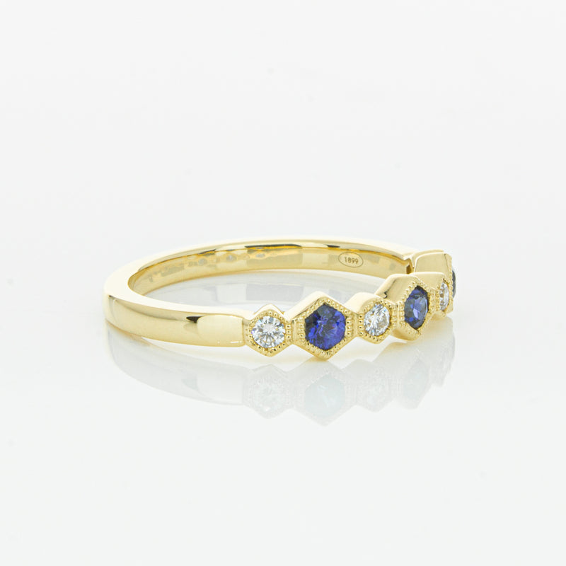 18ct Yellow Gold Sapphire & Diamond Deco Band-Ring-Walker & Hall