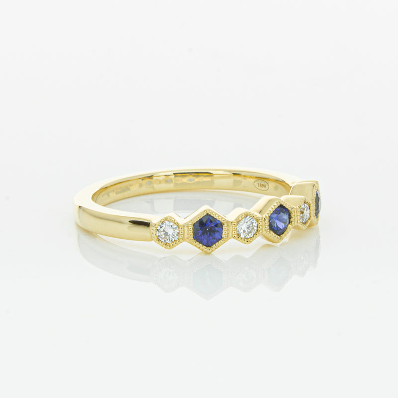 18ct Yellow Gold Sapphire & Diamond Deco Band-Ring-Walker & Hall