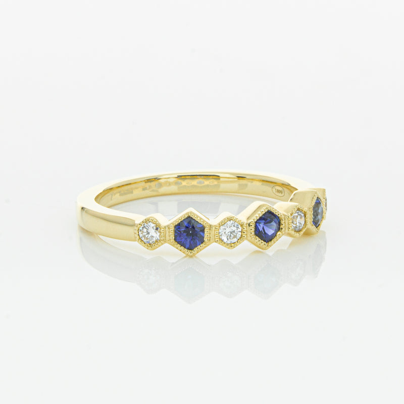 18ct Yellow Gold Sapphire & Diamond Deco Band-Ring-Walker & Hall