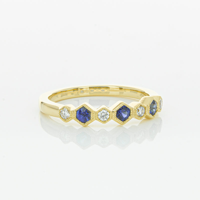 18ct Yellow Gold Sapphire & Diamond Deco Band-Ring-Walker & Hall