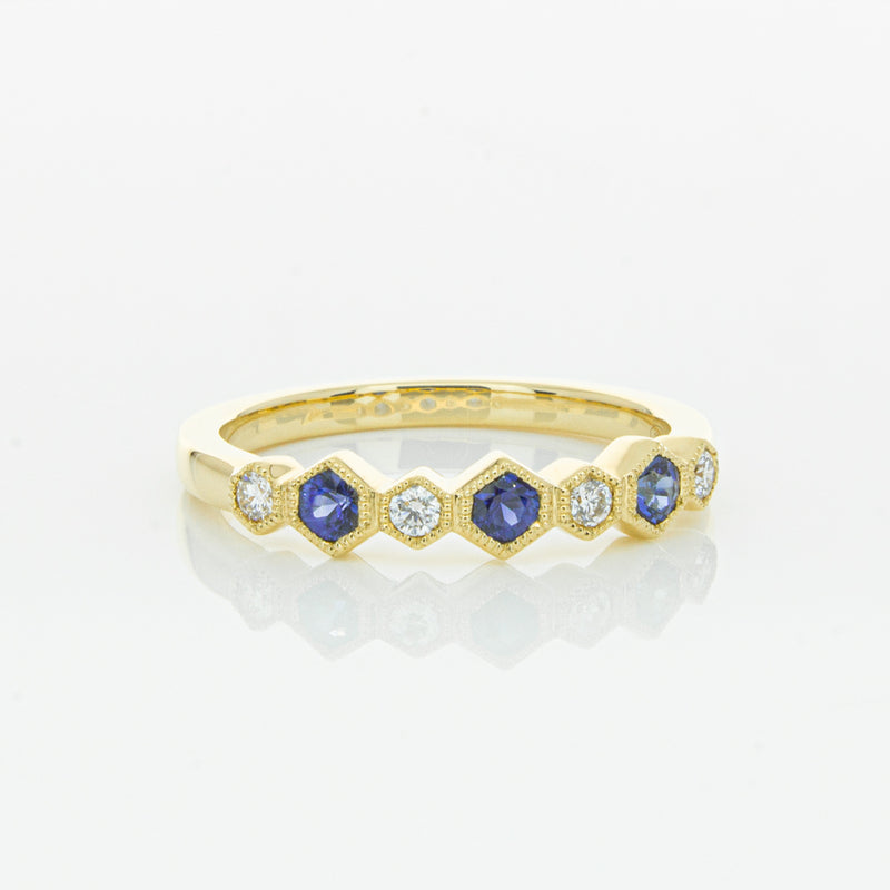 18ct Yellow Gold Sapphire & Diamond Deco Band-Ring-Walker & Hall
