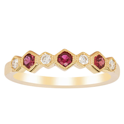 18ct Yellow Gold Ruby & Diamond Deco Band-Ring-Walker & Hall