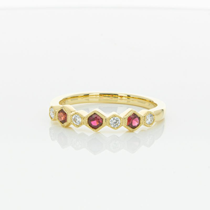 18ct Yellow Gold Ruby & Diamond Deco Band-Ring-Walker & Hall