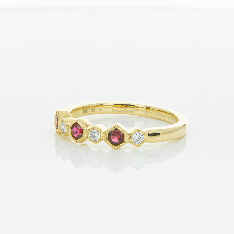 18ct Yellow Gold Ruby & Diamond Deco Band-Ring-Walker & Hall