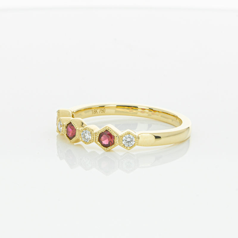 18ct Yellow Gold Ruby & Diamond Deco Band-Ring-Walker & Hall
