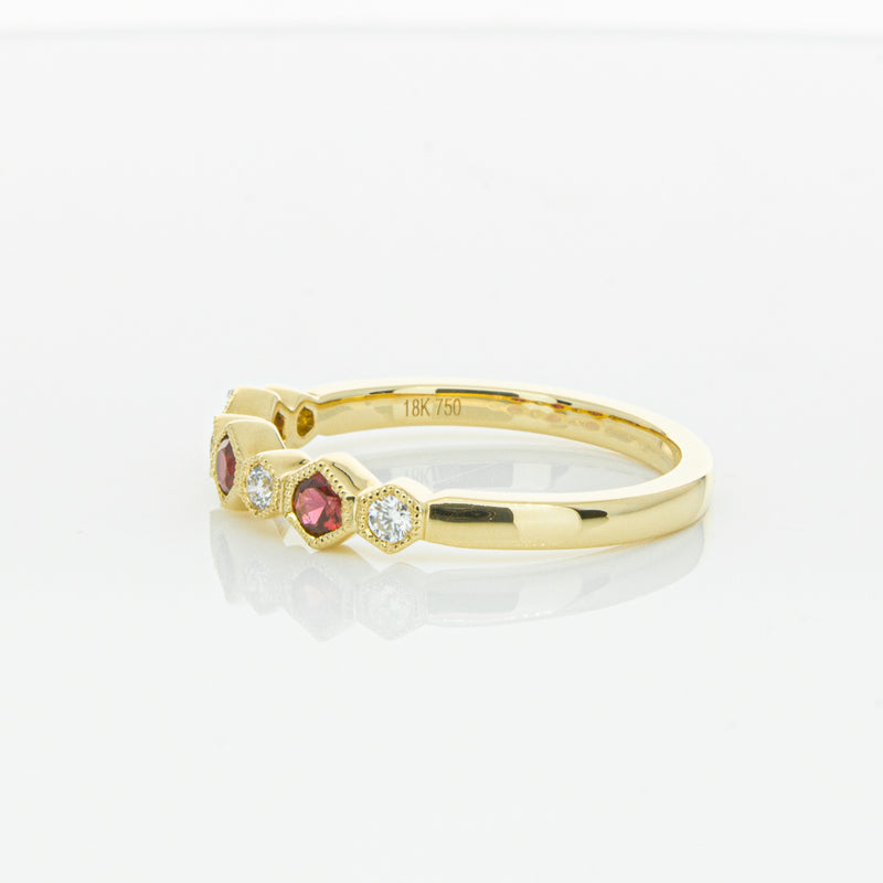 18ct Yellow Gold Ruby & Diamond Deco Band-Ring-Walker & Hall