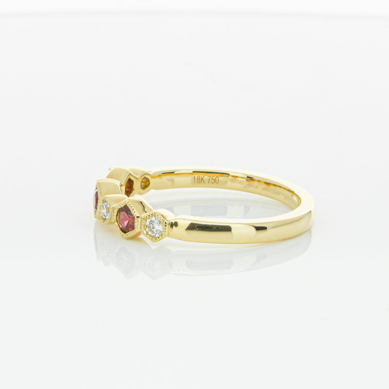18ct Yellow Gold Ruby & Diamond Deco Band-Ring-Walker & Hall