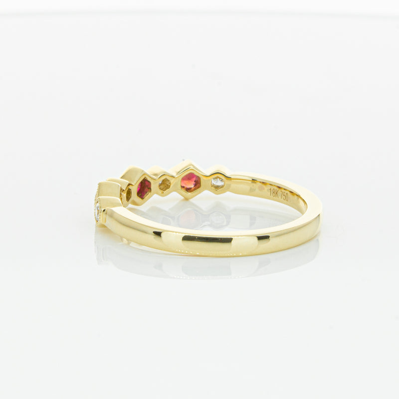 18ct Yellow Gold Ruby & Diamond Deco Band-Ring-Walker & Hall