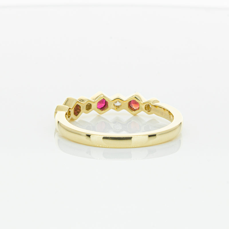 18ct Yellow Gold Ruby & Diamond Deco Band-Ring-Walker & Hall