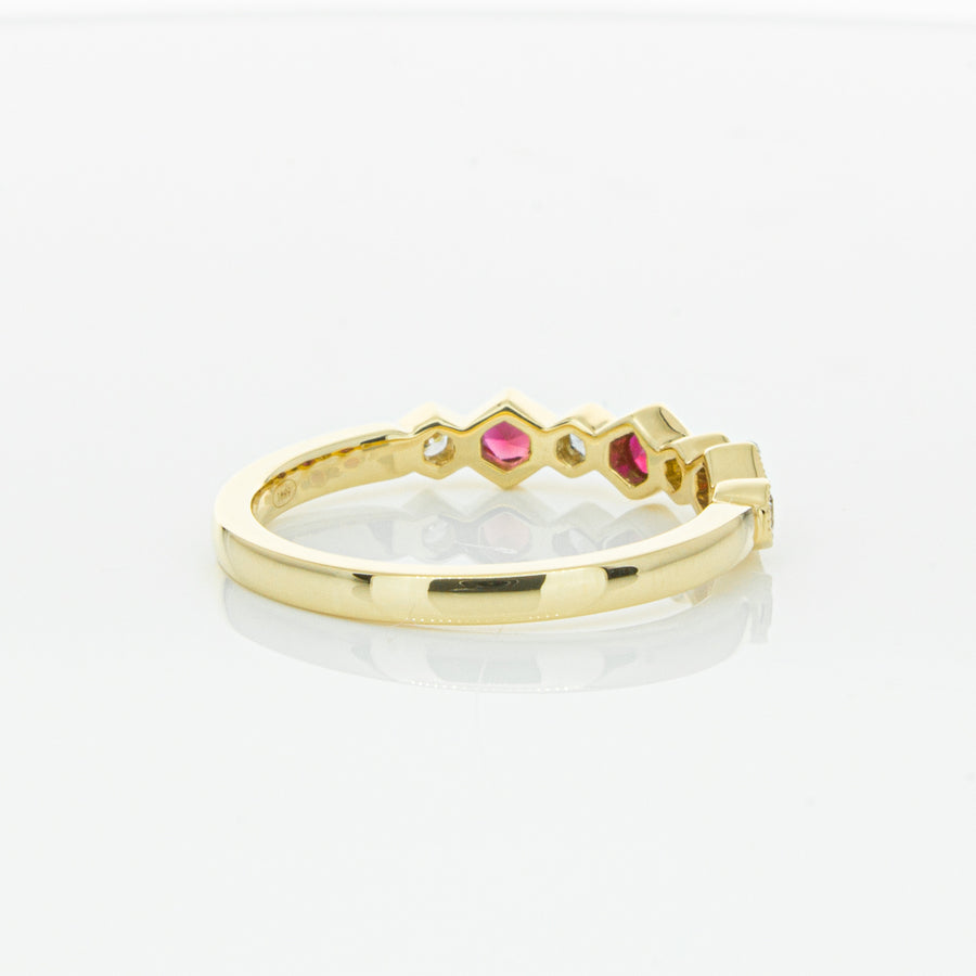 18ct Yellow Gold Ruby & Diamond Deco Band-Ring-Walker & Hall