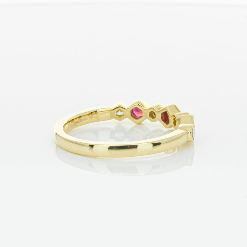 18ct Yellow Gold Ruby & Diamond Deco Band-Ring-Walker & Hall