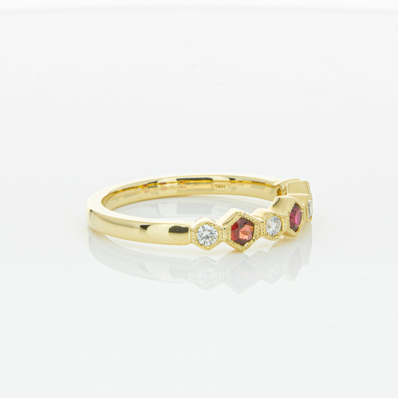 18ct Yellow Gold Ruby & Diamond Deco Band-Ring-Walker & Hall
