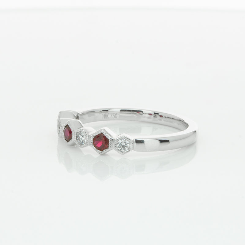 18ct White Gold Ruby & Diamond Deco Band-Ring-Walker & Hall