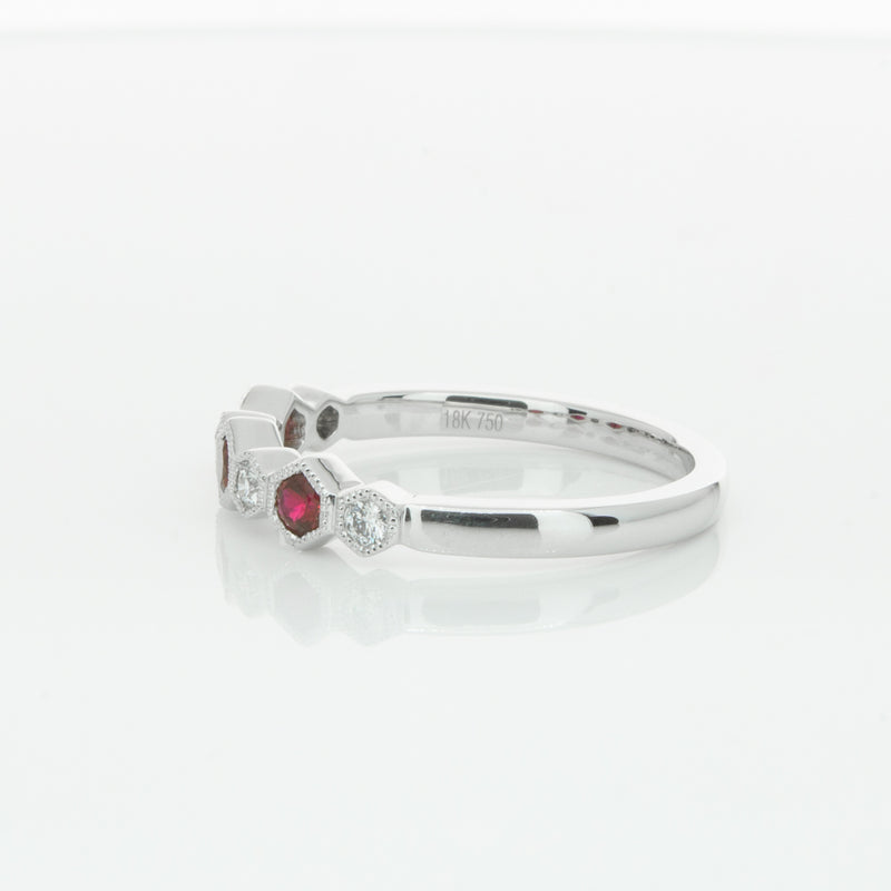 18ct White Gold Ruby & Diamond Deco Band-Ring-Walker & Hall