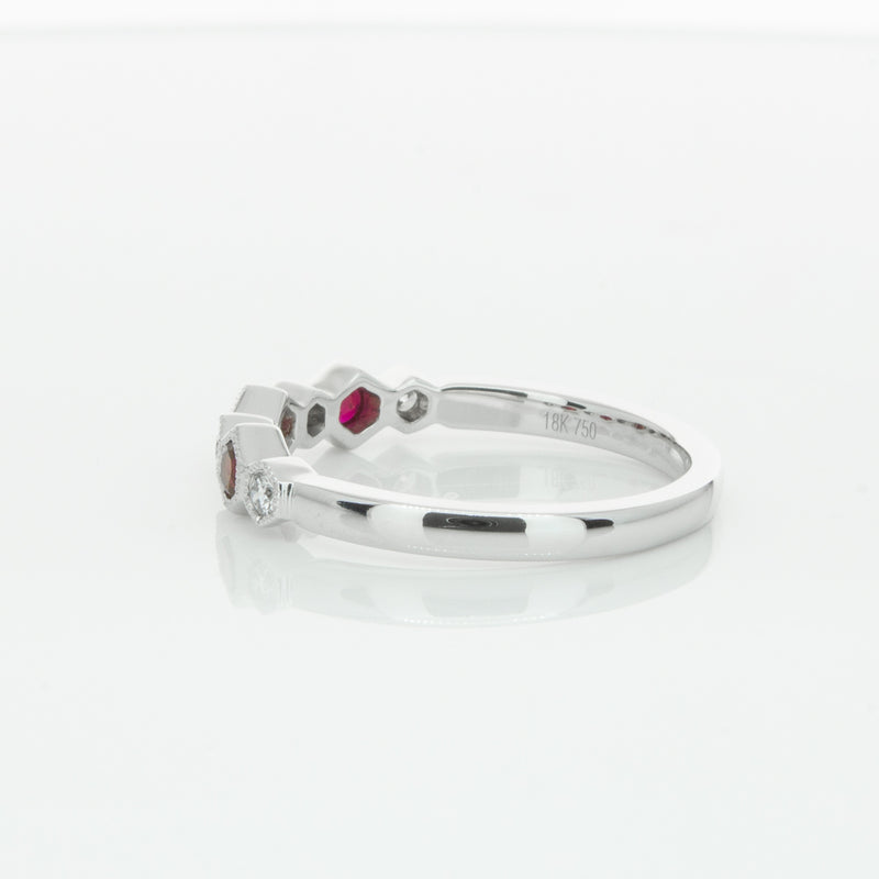 18ct White Gold Ruby & Diamond Deco Band-Ring-Walker & Hall