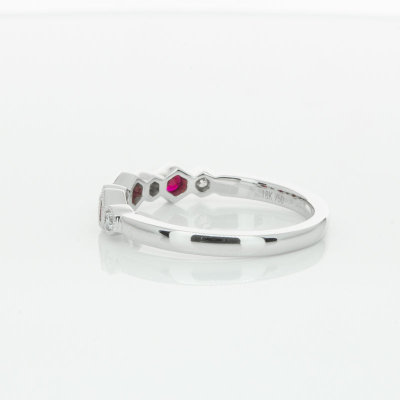 18ct White Gold Ruby & Diamond Deco Band-Ring-Walker & Hall
