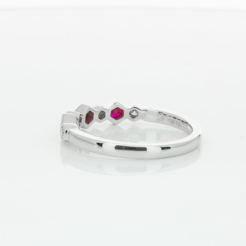 18ct White Gold Ruby & Diamond Deco Band-Ring-Walker & Hall