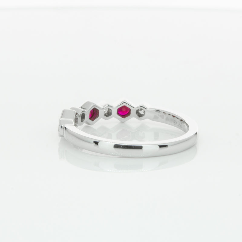 18ct White Gold Ruby & Diamond Deco Band-Ring-Walker & Hall
