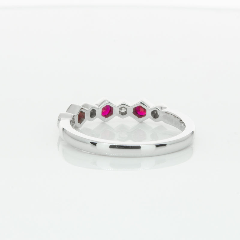 18ct White Gold Ruby & Diamond Deco Band-Ring-Walker & Hall