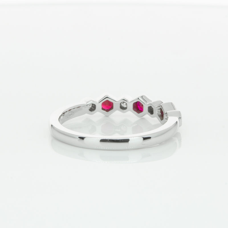 18ct White Gold Ruby & Diamond Deco Band-Ring-Walker & Hall