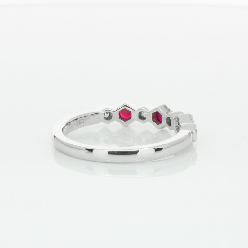 18ct White Gold Ruby & Diamond Deco Band-Ring-Walker & Hall