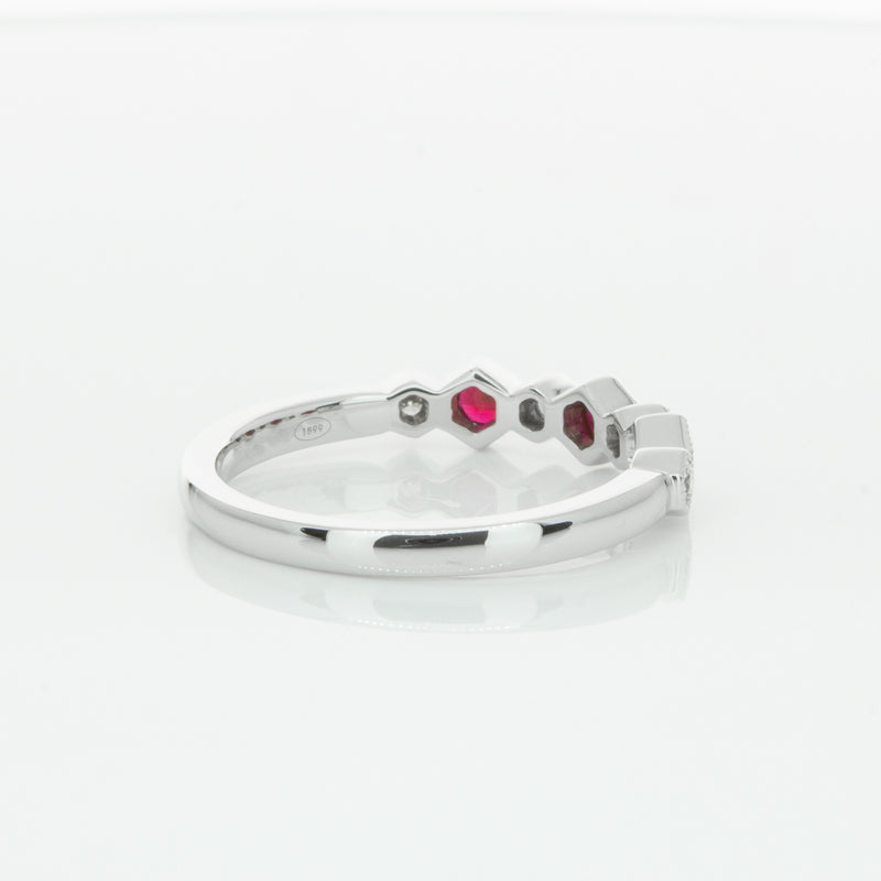 18ct White Gold Ruby & Diamond Deco Band-Ring-Walker & Hall