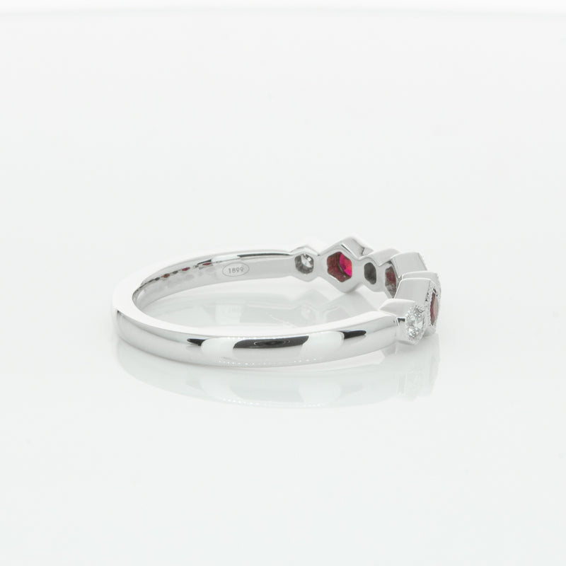 18ct White Gold Ruby & Diamond Deco Band-Ring-Walker & Hall