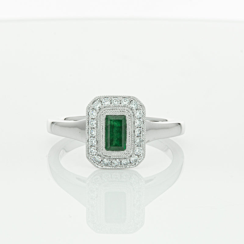 18ct White Gold Emerald & Diamond Ring-Ring-Walker & Hall