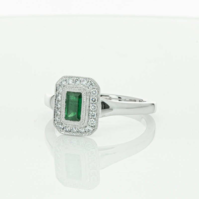 18ct White Gold Emerald & Diamond Ring-Ring-Walker & Hall