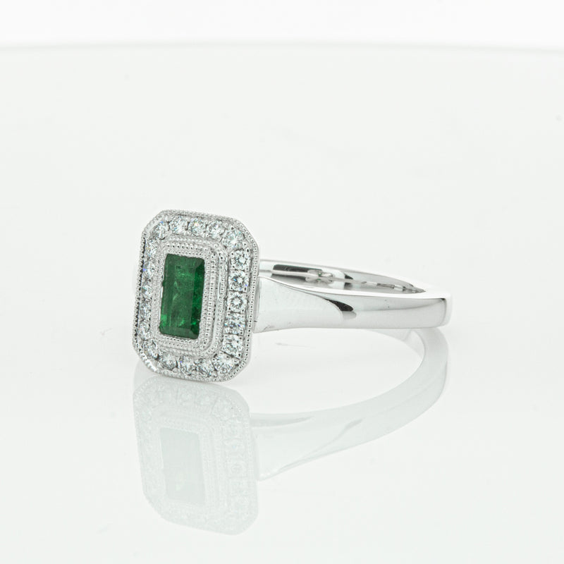 18ct White Gold Emerald & Diamond Ring-Ring-Walker & Hall