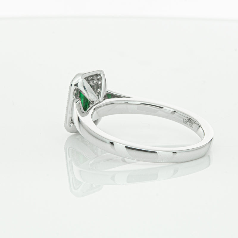 18ct White Gold Emerald & Diamond Ring-Ring-Walker & Hall