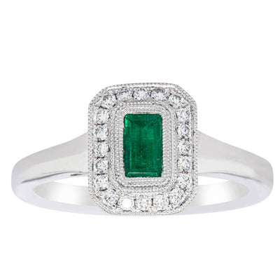 18ct White Gold Emerald & Diamond Ring-Ring-Walker & Hall