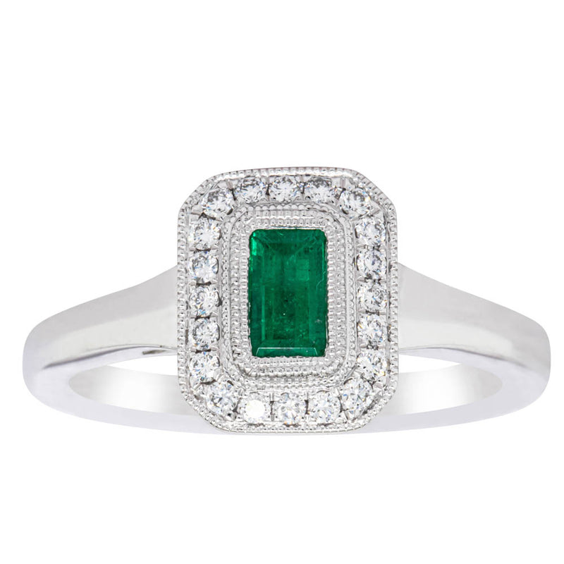 18ct White Gold Emerald & Diamond Ring-Ring-Walker & Hall