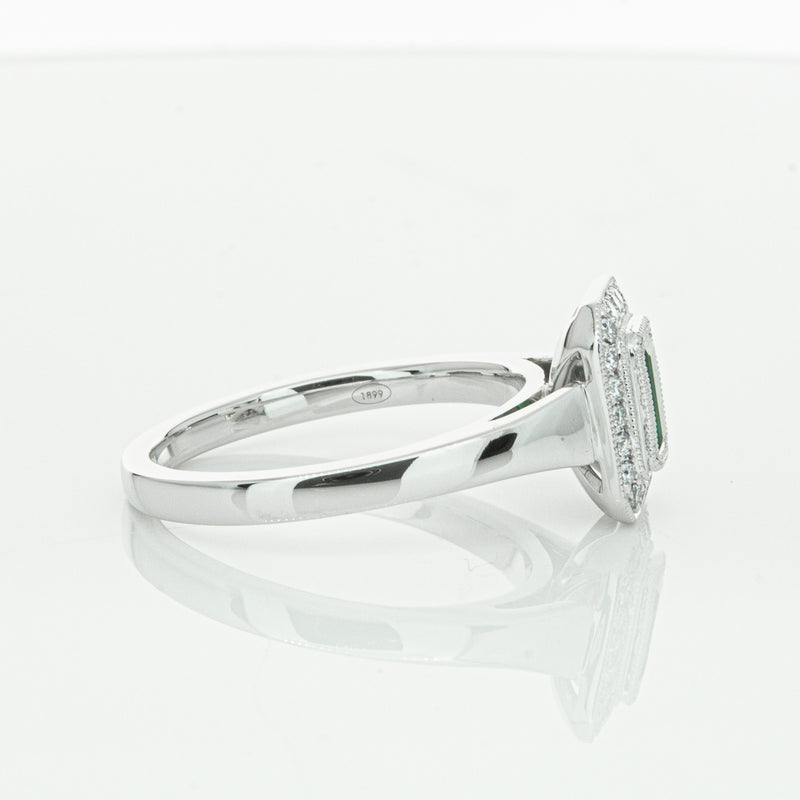 18ct White Gold Emerald & Diamond Ring-Ring-Walker & Hall