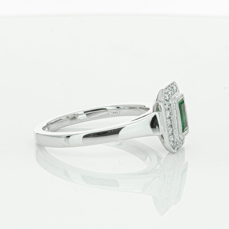 18ct White Gold Emerald & Diamond Ring-Ring-Walker & Hall