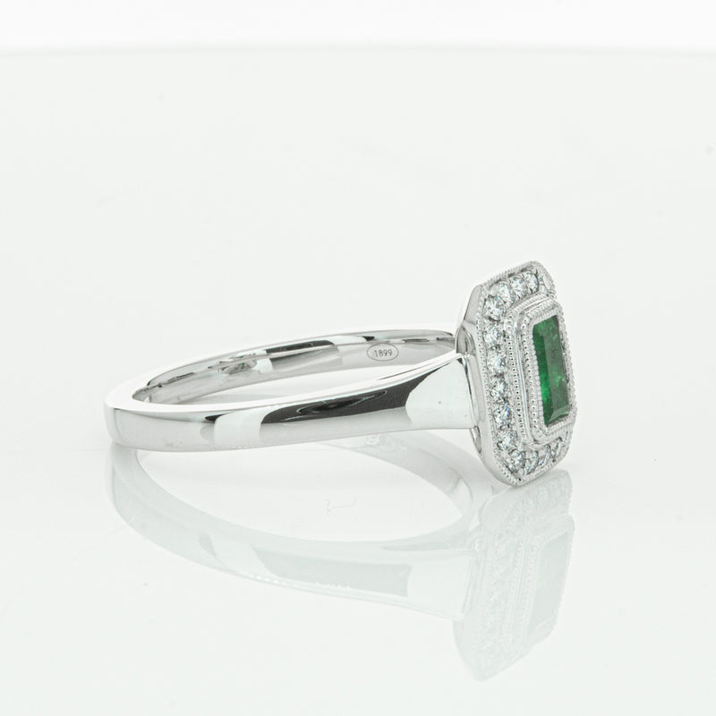 18ct White Gold Emerald & Diamond Ring-Ring-Walker & Hall