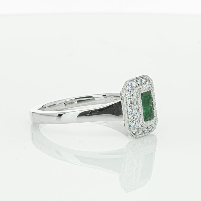 18ct White Gold Emerald & Diamond Ring-Ring-Walker & Hall