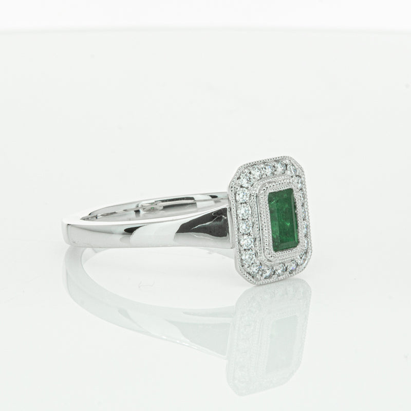 18ct White Gold Emerald & Diamond Ring-Ring-Walker & Hall