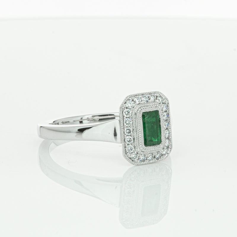 18ct White Gold Emerald & Diamond Ring-Ring-Walker & Hall