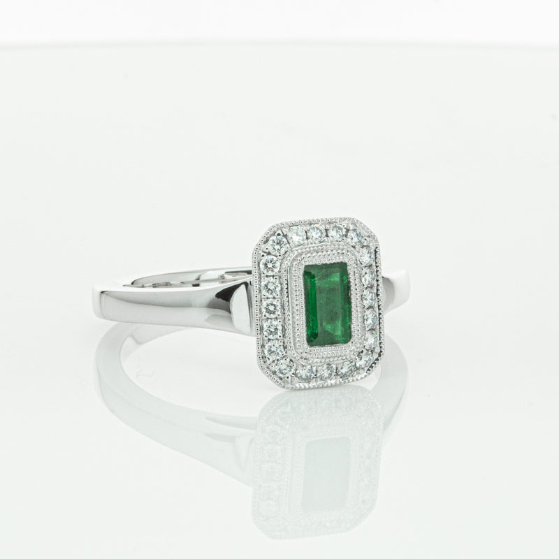 18ct White Gold Emerald & Diamond Ring-Ring-Walker & Hall