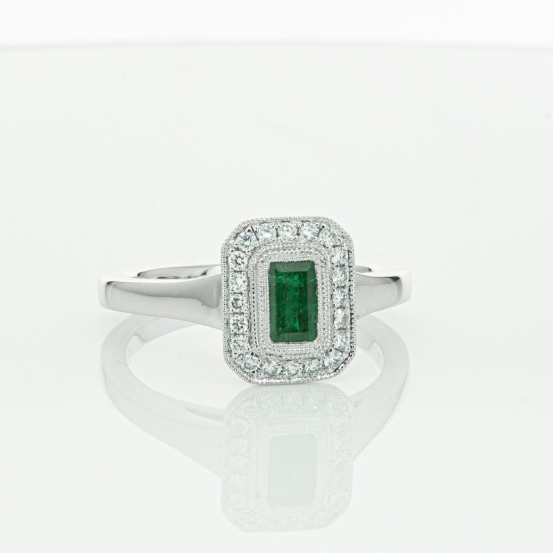 18ct White Gold Emerald & Diamond Ring-Ring-Walker & Hall