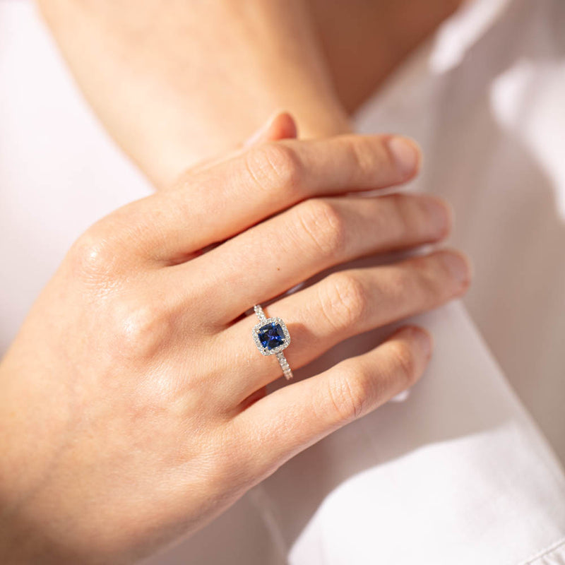 18ct White Gold Sapphire & Diamond Ring-Ring-Walker & Hall