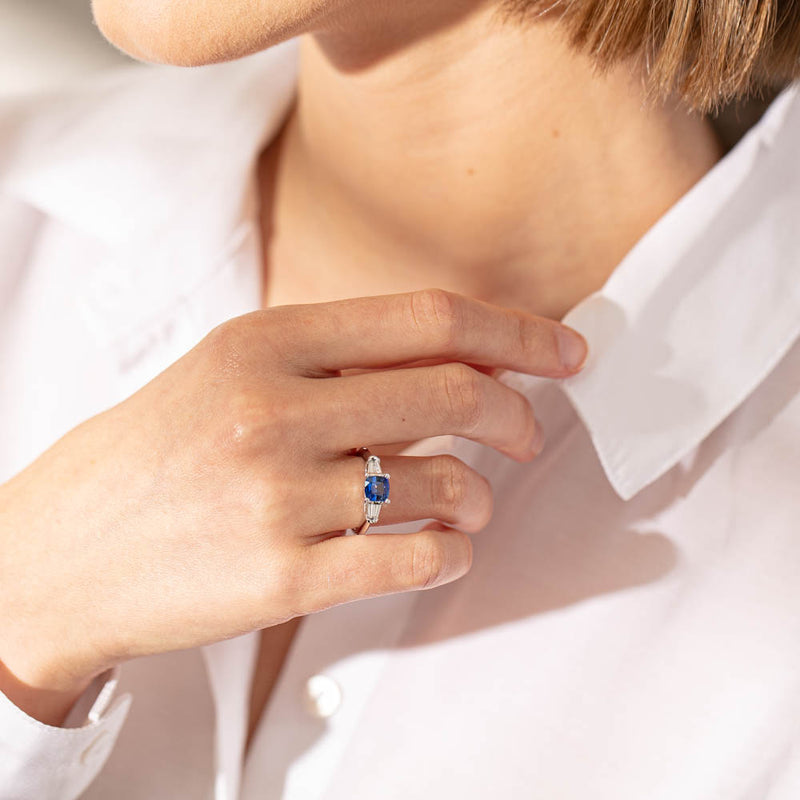 18ct White Gold Sapphire & Diamond Ring-Ring-Walker & Hall