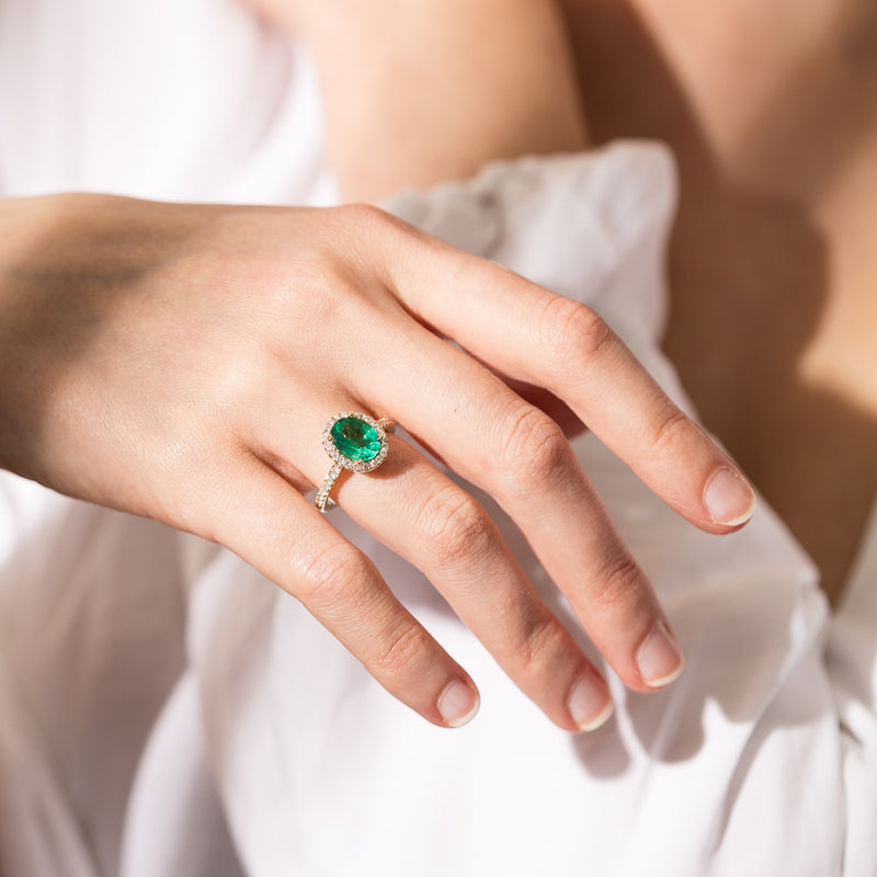 18ct Yellow Gold Emerald & Diamond Sierra Ring-Ring-Walker & Hall