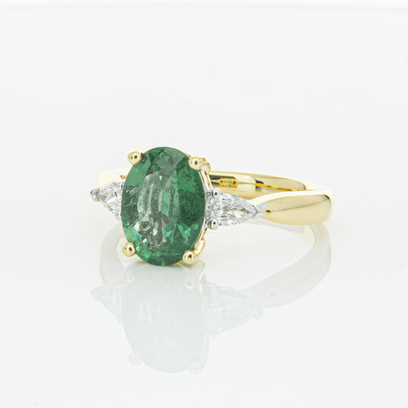18ct Yellow Gold Emerald & Diamond Ring-Ring-Walker & Hall