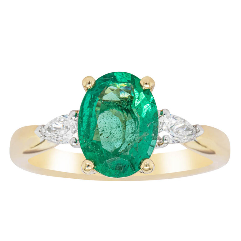 18ct Yellow Gold Emerald & Diamond Ring-Ring-Walker & Hall