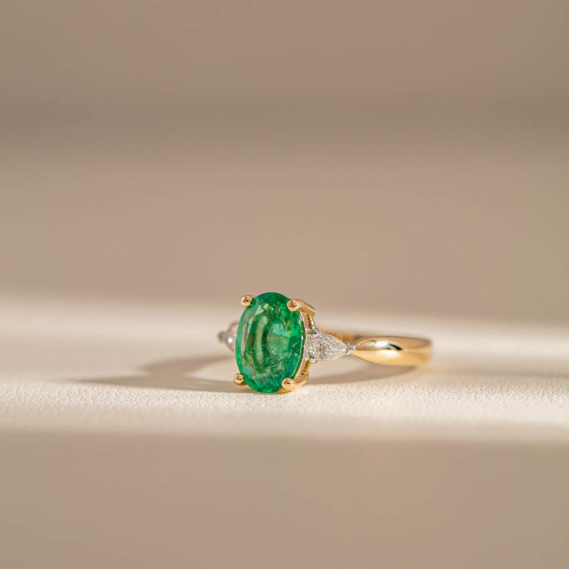18ct Yellow Gold Emerald & Diamond Ring-Ring-Walker & Hall