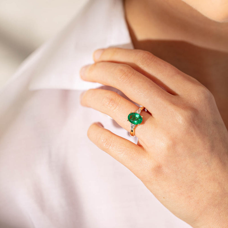 18ct Yellow Gold Emerald & Diamond Ring-Ring-Walker & Hall